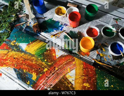 Russia, St. Petersburg, July 2019 - abstract modern painting and multi-colored paints Stock Photo