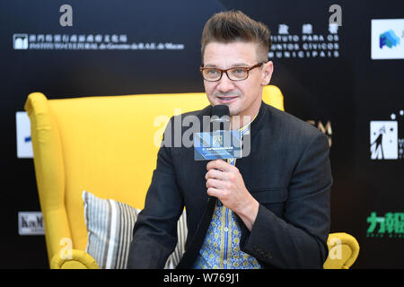 American actor Jeremy Renner attends a press conference for the 2nd International Film Festival & Awards in Macau, China, 9 December 2017. Stock Photo