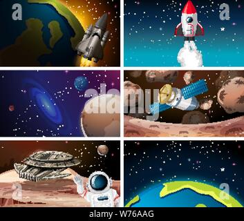 Set of different outer space scenes illustration Stock Vector Image ...