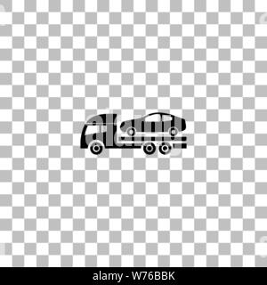 Tow car evacuation. Black flat icon on a transparent background. Pictogram for your project Stock Vector