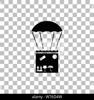 Aerial post delivery. Black flat icon on a transparent background. Pictogram for your project Stock Vector
