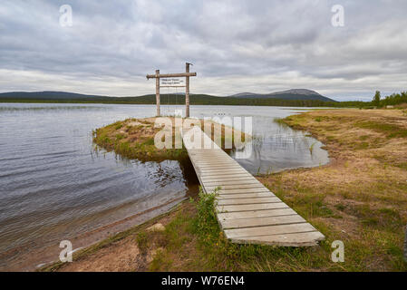 Swing at lake Äkäslompolo, Kolari, Lapland, Finland Stock Photo