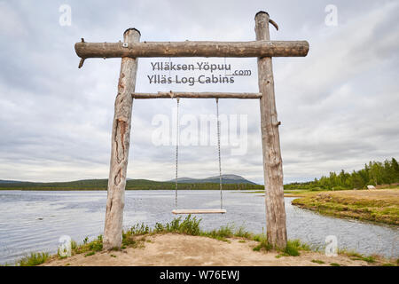 Swing at lake Äkäslompolo, Kolari, Lapland, Finland Stock Photo