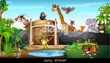 Many animals in the park illustration Stock Vector