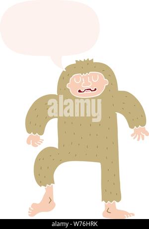 cartoon bigfoot with speech bubble in retro style Stock Vector