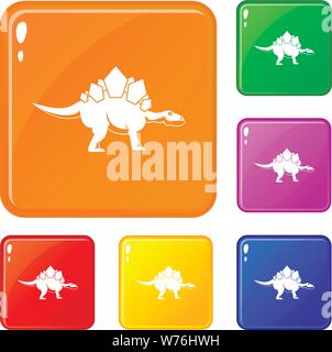 Stegosaurus dinosaur icons set vector color Stock Vector