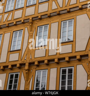 Sindelfingen, Baden Wurttemberg/Germany - May 11, 2019: Wooden windows on half-timbered house facades of Town Museum.Stadtmuseum, Altes Rathaus. Stock Photo