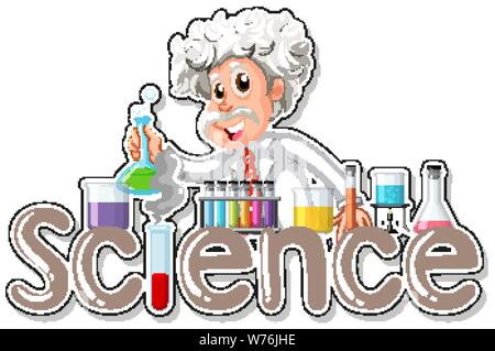 Sticker design for science with girl working in lab illustration Stock ...