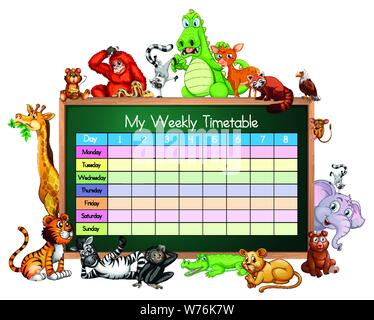 Timetable template with many animals illustration Stock Vector Image ...