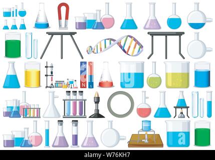 set of science beakers illustration Stock Vector