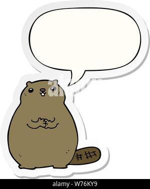 cartoon beaver with speech bubble sticker Stock Vector