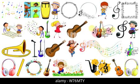 Set of different musical instruments illustration Stock Vector