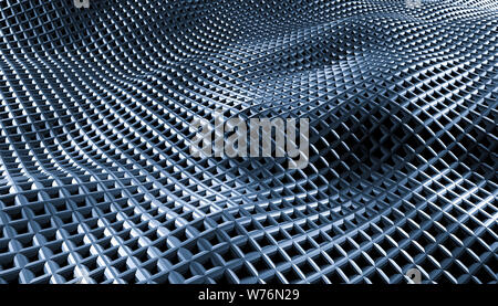 3d image render of geometric abstract grid waves on a black background. Stock Photo