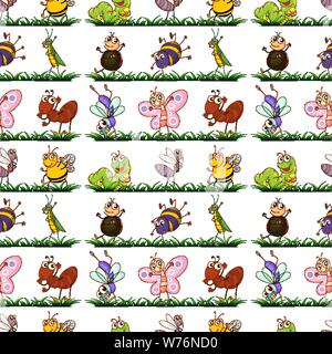 Seamless pattern tile cartoon with insects illustration Stock Vector
