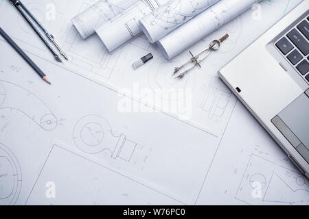 Compass and several drawing tools available in the drawings Stock Photo