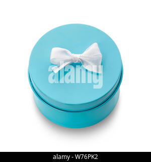 Turquoise gift box with white bow isolated Stock Photo