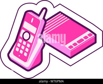 conic landline telephone & answering machine system graphic with an outline Stock Vector
