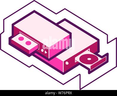 Iconic simple DVD & VHS machines graphic with an electrical diagram outline Stock Vector