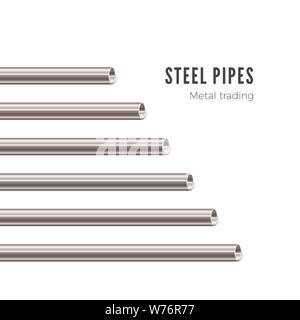 Metal pipe. Steel tubes banner. Vector illustration isolated on white background Stock Vector