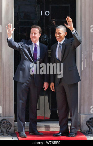 British Prime Minister David Cameron with US President Barack Obama at 10 Downing Street in London, on 25 May 2011. Stock Photo