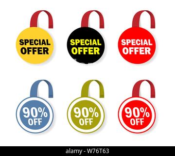 Round sale wobbler. Circle dangler for special offer design. Promo label tag color vector set Stock Vector