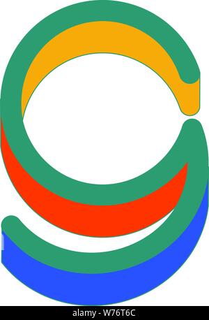 Multi-color lowercase letter "g" with blue green yellow & orange Stock Vector