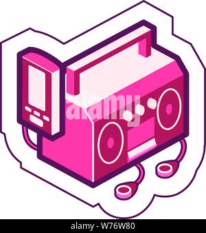 Iconic simple portable boom box & personal music player sound systems graphic with an outline. Stock Vector