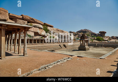 Krishna Bazaar, Ruins of a market place surrounding a public bath, Hampi, UNESCO world heritge site, Karnataka, India Stock Photo