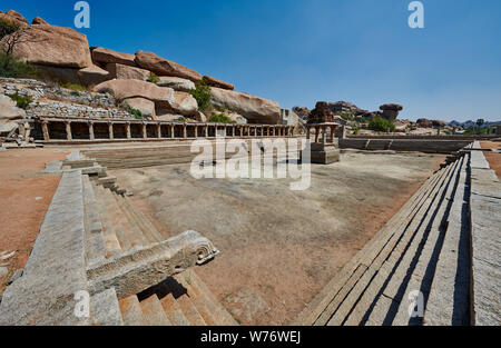 Krishna Bazaar, Ruins of a market place surrounding a public bath, Hampi, UNESCO world heritge site, Karnataka, India Stock Photo