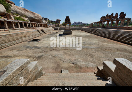 Krishna Bazaar, Ruins of a market place surrounding a public bath, Hampi, UNESCO world heritge site, Karnataka, India Stock Photo