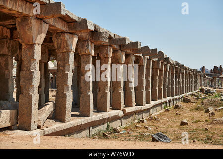 Krishna Bazaar, Ruins of a market place surrounding a public bath, Hampi, UNESCO world heritge site, Karnataka, India Stock Photo