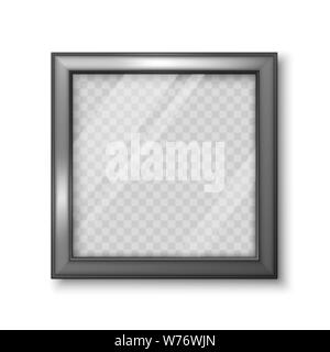Realistic square black frame with transparent background for photo or picture. Vector illustration isolated on white background Stock Vector