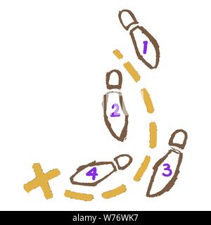 footsteps leading along a dashed path to an x destination point Stock Vector
