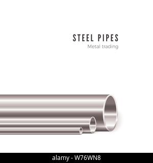 Metal pipe manufacturing. Group of new iron tubes. Piping production. Vector illustration isolated on white background Stock Vector