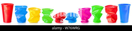 crumpled plastic cups - recyclable garbage isolated on white background Stock Photo