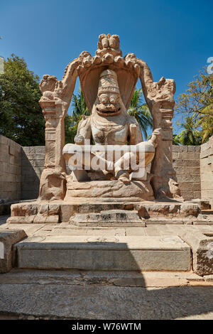 Laksmi Narasimha Temple, Yoga-Narasimha monoliths carved in-situ., Hampi, UNESCO world heritge site, Karnataka, India Stock Photo