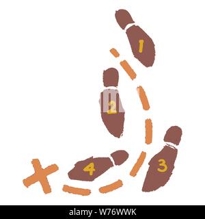 footsteps leading along a dashed path to an x destination point Stock Vector