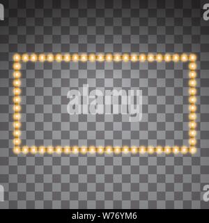 Shining golden led vector rectangle frames, neon illumination on transparent background. Glowing decorative rectangle tapes of diode ecological lamps Stock Vector