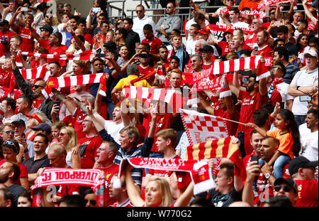 London, UK. 04th Aug, 2019. LONDON, ENGLAND. AUGUST 04: Liverpool Fans during The FA Community Shield between Liverpool and Manchester City at Wembley Stadium on August 04, 2019 in London, England. Credit: Action Foto Sport/Alamy Live News Stock Photo