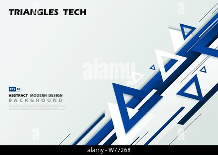 Abstract gradient blue triangles tech overlap design of futuristic pattern style. Use for poster, ad, artwork, template design. illustration vector Stock Vector