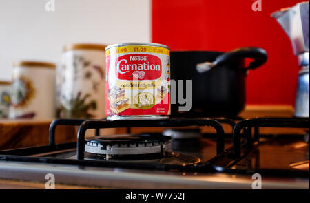 Can of Carnation Condensed milk for cooking Stock Photo