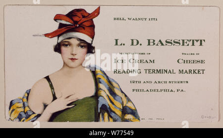 1920s-vintage advertising flier for the Bassett's Ice Cream stand in the Reading Terminal Market, Philadelphia, Pennsylvania Physical description: 1 transparency : color ; 4 x 5 in. or smaller.  Notes: Digital image produced by Carol M. Highsmith to represent her original film transparency; some details may differ between the film and the digital images.; Forms part of the Selects Series in the Carol M. Highsmith Archive.; Gift and purchase; Carol M. Highsmith; 2011; (DLC/PP-2011:124).; Bassett's was one of the original tenants of the Reading Terminal Market.; Title, date, subject note, and ke Stock Photo