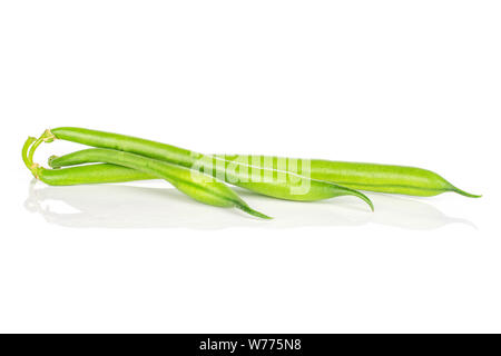 Group of three whole fresh green bean isolated on white background Stock Photo