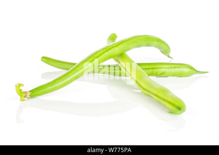 Group of three whole fresh green bean isolated on white background Stock Photo