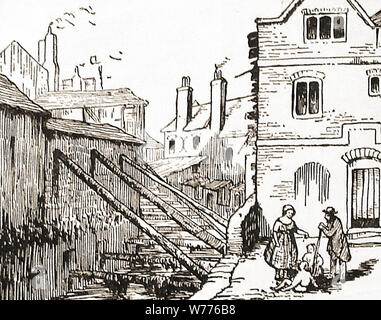 An old  illustration showing the Fleet Ditch in West St, Smithfield,London, England Stock Photo