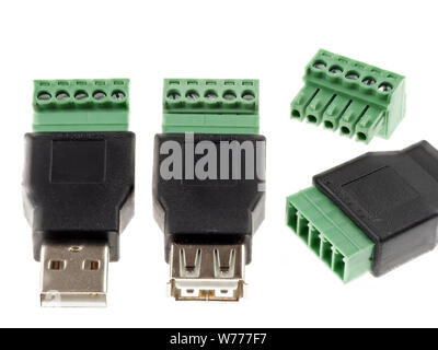 USB connectors with screw terminals, isolated on white Stock Photo