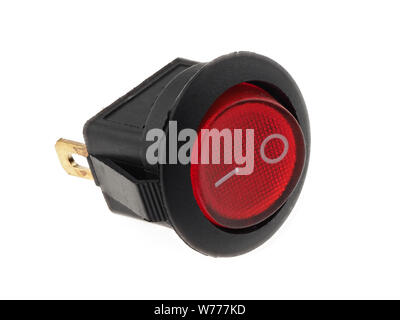 Red power button, isolated on white. Spare part. Stock Photo