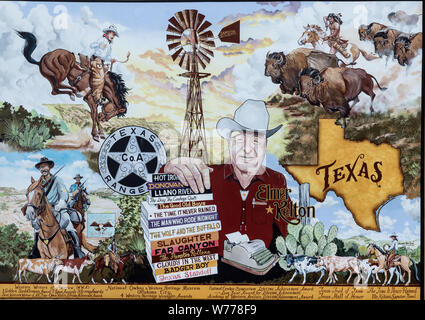 A downtown mural, by western artist Stylle Read, in San Angelo, the seat of Tom Green County, Texas Physical description: 1 photograph : digital, tiff file, color.  Notes: The mural celebrates the life of Elmer Kelton, San Angelo's most famous writer. Kelton wrote western yarns, one of which, The Good Old Boys, was made into a movie.; Title, date, and keywords based on information provided by the photographer.; Gift; The Lyda Hill Foundation; 2014; (DLC/PP-2014:054).; Forms part of: Lyda Hill Texas Collection of Photographs in Carol M. Highsmith's America Project in the Carol M. Highsmith Arch Stock Photo