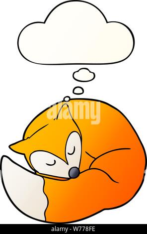 cartoon sleeping fox with thought bubble in smooth gradient style Stock Vector