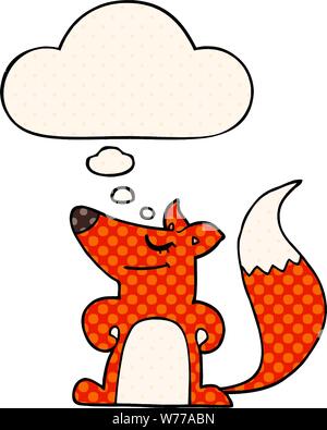 cartoon fox with thought bubble in comic book style Stock Vector
